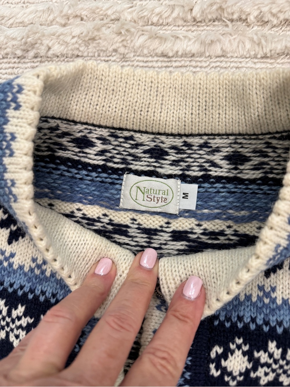 Natural Style Wool sweater / cardigan with tags ! Nordic Fair Aisle size medium - Picture 3 of 10